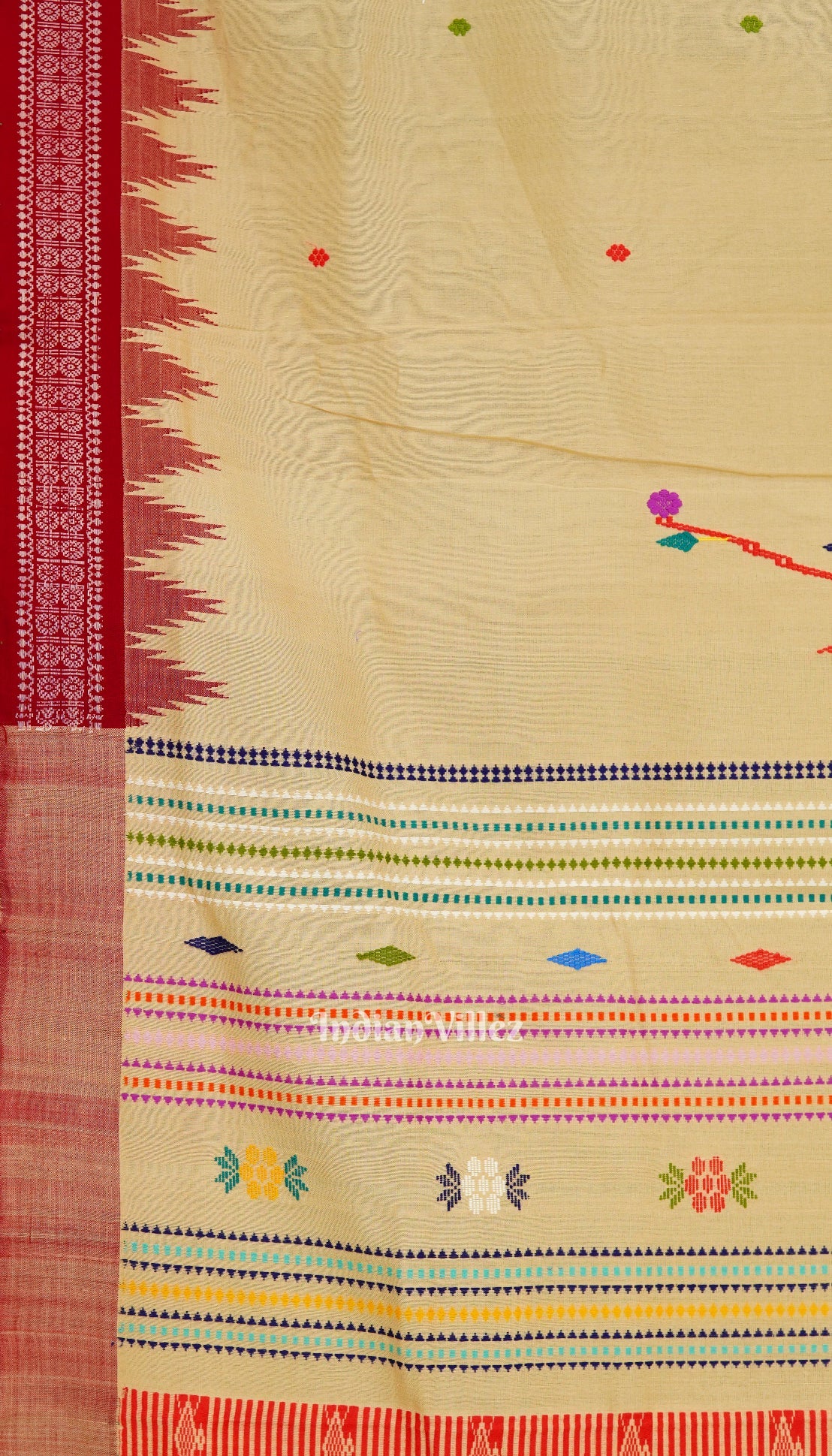 Cream Tribal Theme Natural Dyed Ganjam Bomkai Saree (Revival)