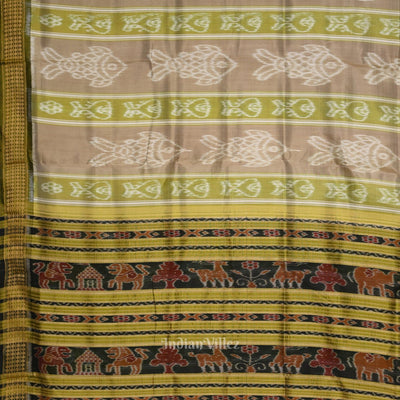 Pastel Olive Green Fish Theme Odisha Handloom Khandua Silk Saree
