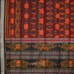 Maroon Lotus Theme Odisha Handloom Sambalpuri Silk Saree