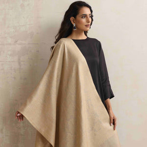 trueBrowns Beige Floral Jaal Woollen  Stole