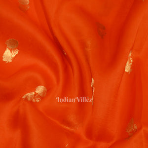 Orange with Rani Pink Kora Organza Banarasi  Saree