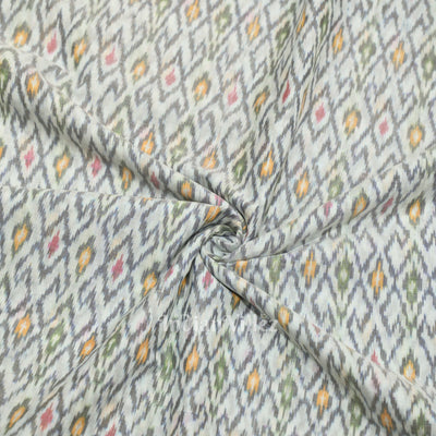 Off White Pochampally Ikat Silk & Cotton (Sico) Fabric