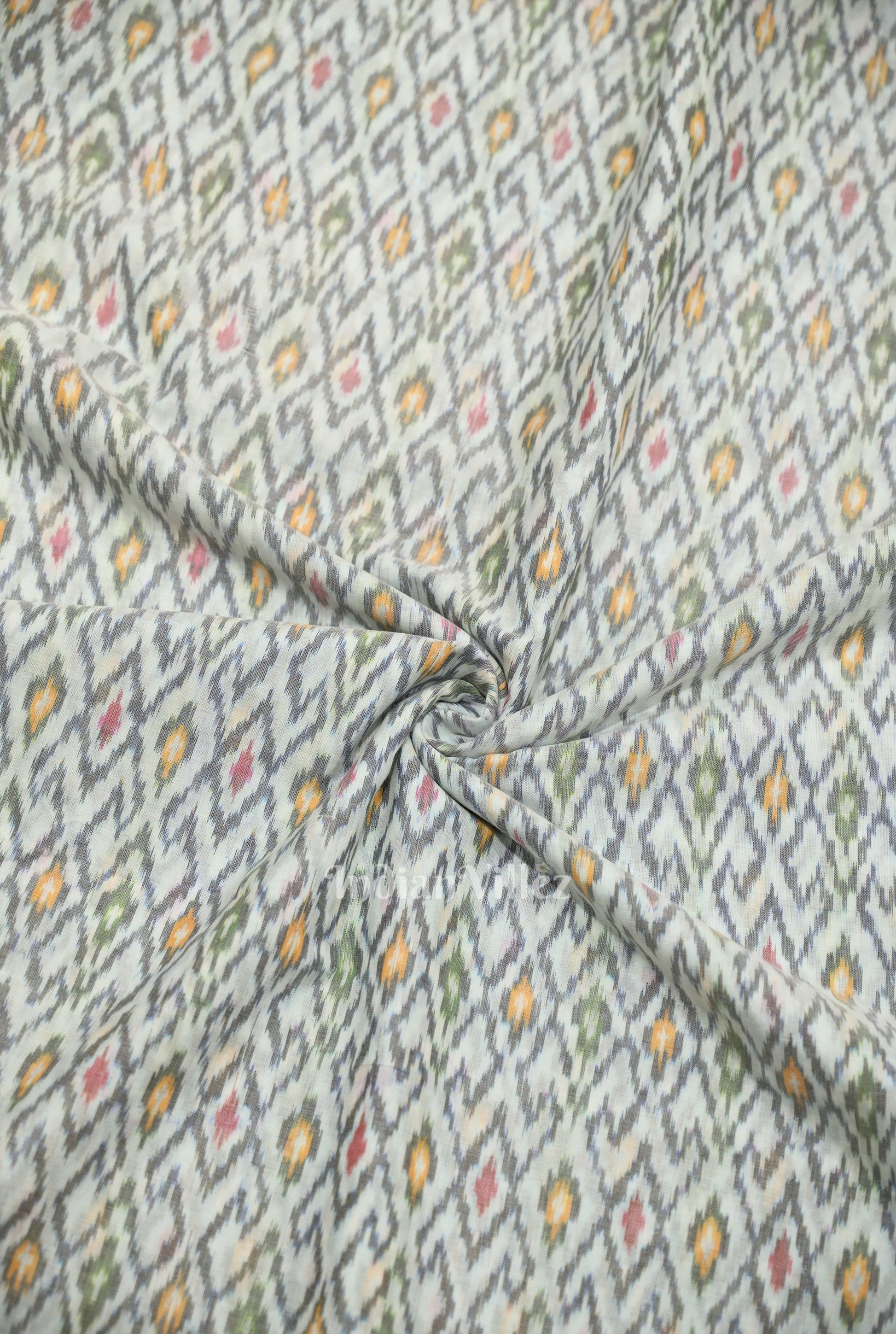 Off White Pochampally Ikat Silk & Cotton (Sico) Fabric