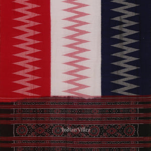 White Red  Blue Maniabandha Cotton Saree