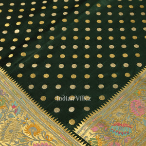 Green Banarasi Silk Saree With Paithani Border and Pallu