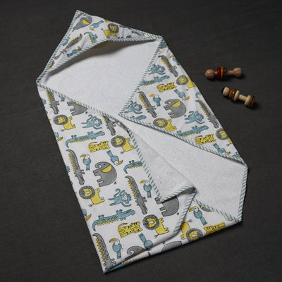 Block Printed Cotton Baby Terry/Hooded Towel 01