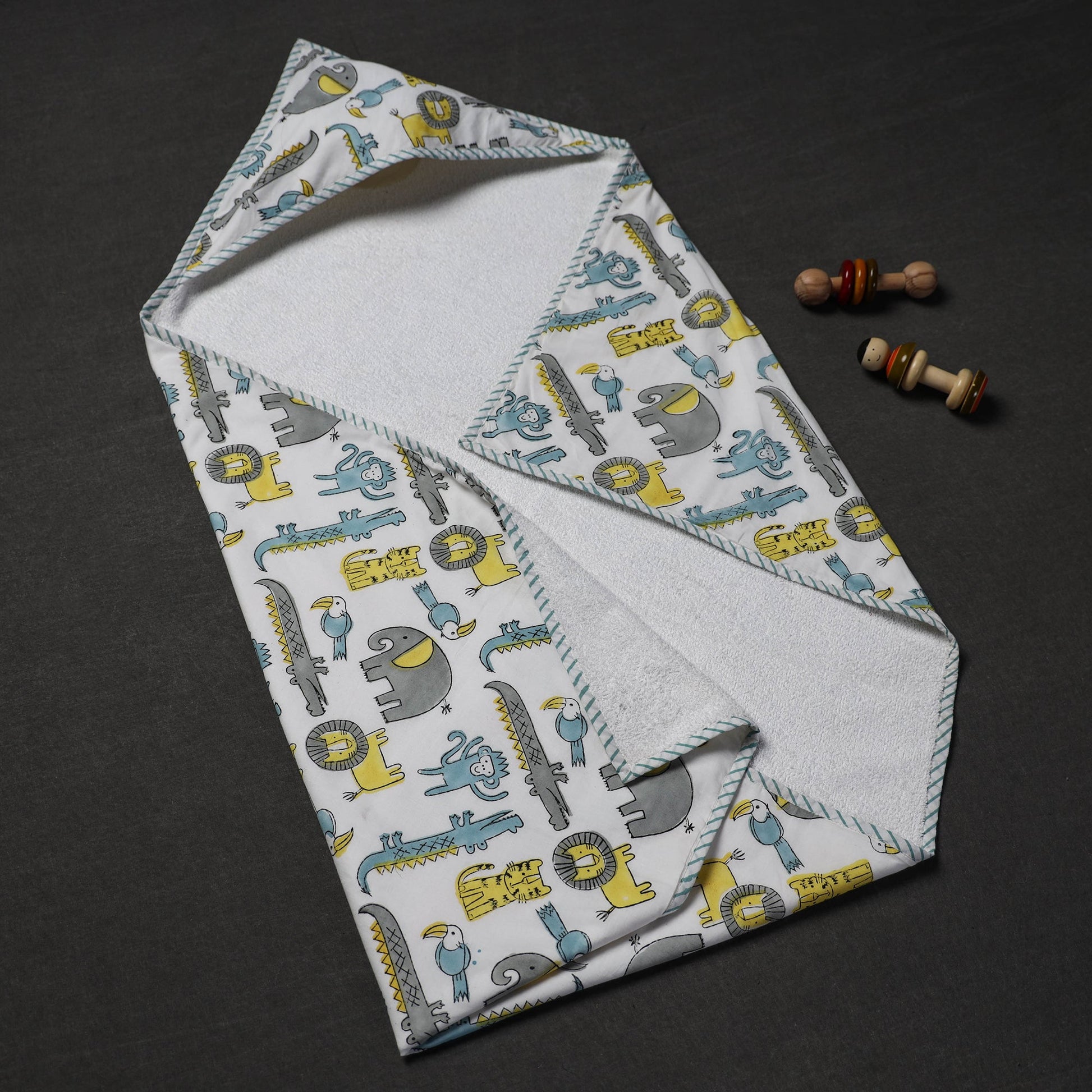 Block Printed Cotton Baby Terry/Hooded Towel 01