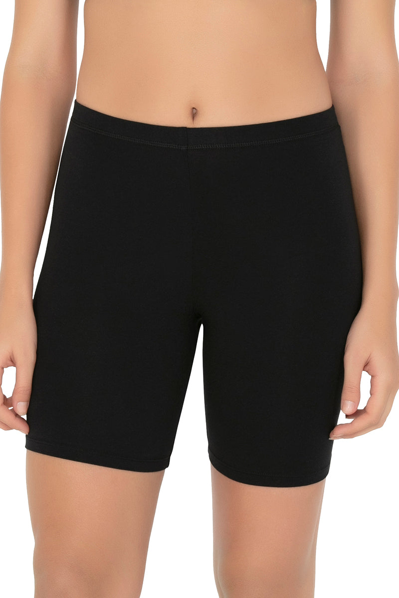 Smooth Mid-thigh Cotton Shortie Liner (Pack of 2) - Black-Black
