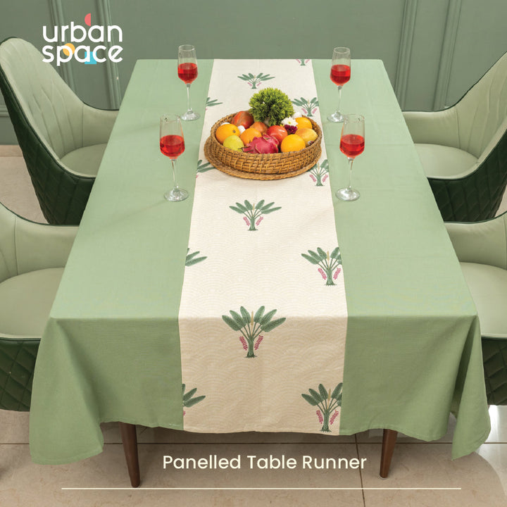 100% Cotton Dining Table Cover, Table Cloth with Panelled design - Palm Lagoon Green