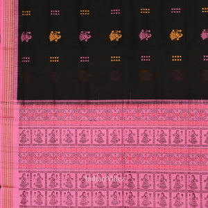 Black Pink Odisha Handloom Doll  Theme Bomkai Cotton Saree