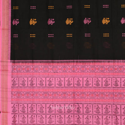 Black Pink Odisha Handloom Doll  Theme Bomkai Cotton Saree