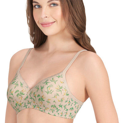 Cotton Casual Padded Non-wired Printed T-shirt Bra - Birds Of Para. Pr