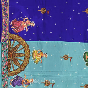 Copper Sulphate Nartaki Konark Temple Hand-Painted Pattachitra Saree