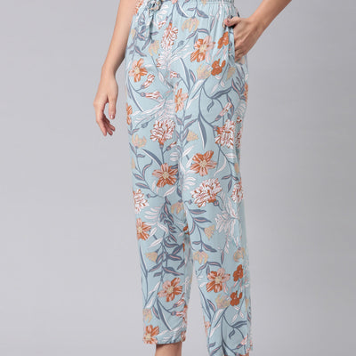 Women Printed Blue Woven Viscose Lounge Pants