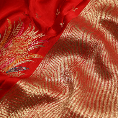 Deep Red Mashru Satin Satin Silk Banarasi Saree