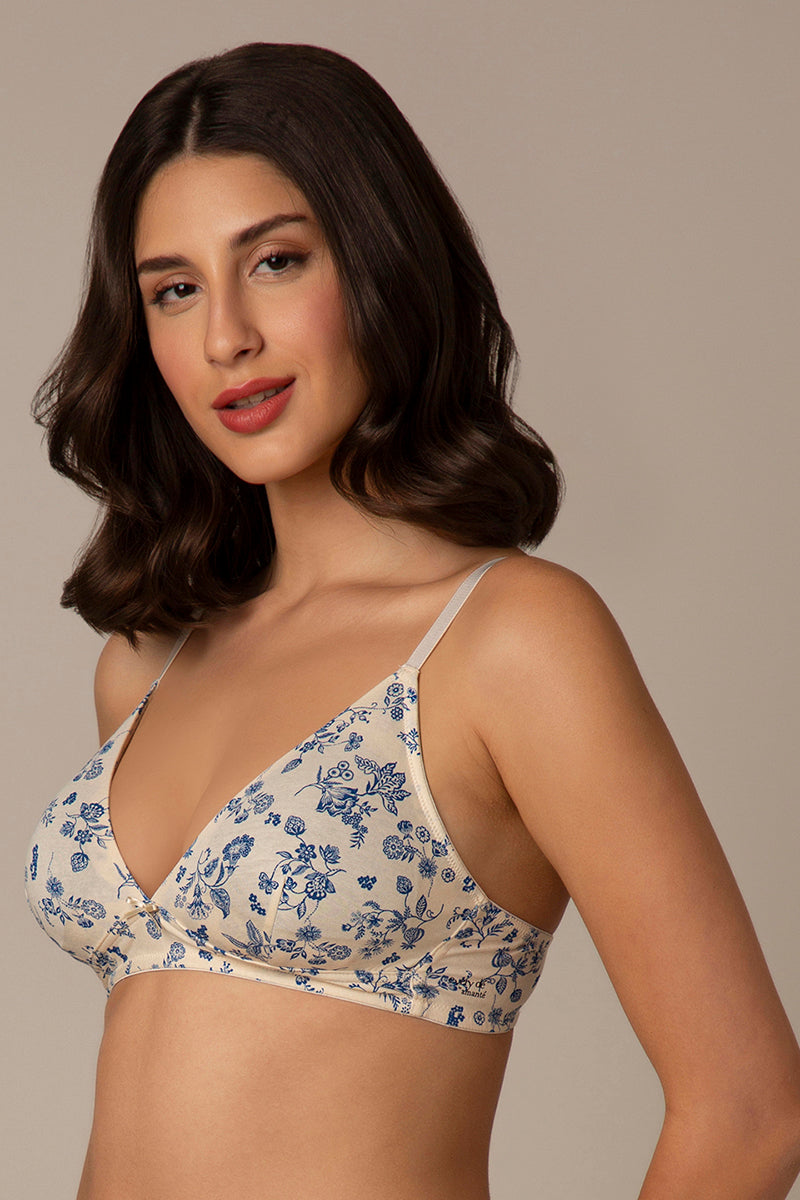 Trendy Plunge Padded Non-Wired Cotton Bra - Floral Print