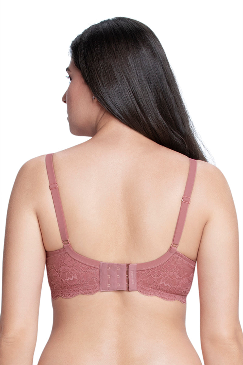 Lace Elegance Padded Non-Wired Bra  - Dusty Rose