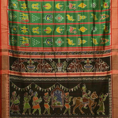 Green Nabakothi With Doli Barat Theme Odisha Ikat Khandua Silk Saree