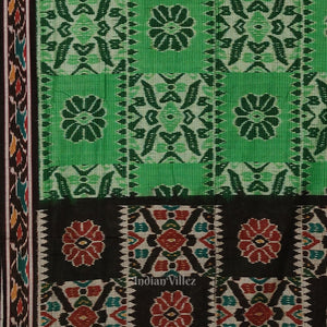 Green Black Computer Maniabandha Cotton Saree