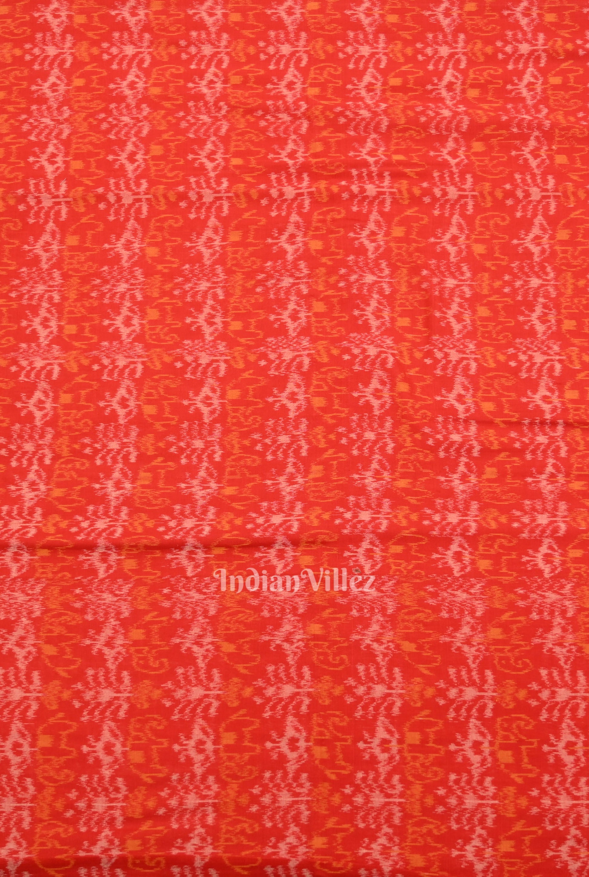 Deep Red Tribal Theme Sambalpuri Ikat Cotton Fabric