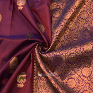 Purple Dual Tone Floral Motif Designer Katan Banarasi Silk Saree