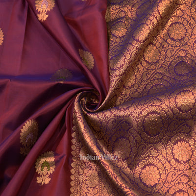 Purple Dual Tone Floral Motif Designer Katan Banarasi Silk Saree