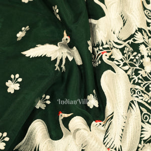 Green Parsi Gara Floral Motif Hand Embroidered Saree