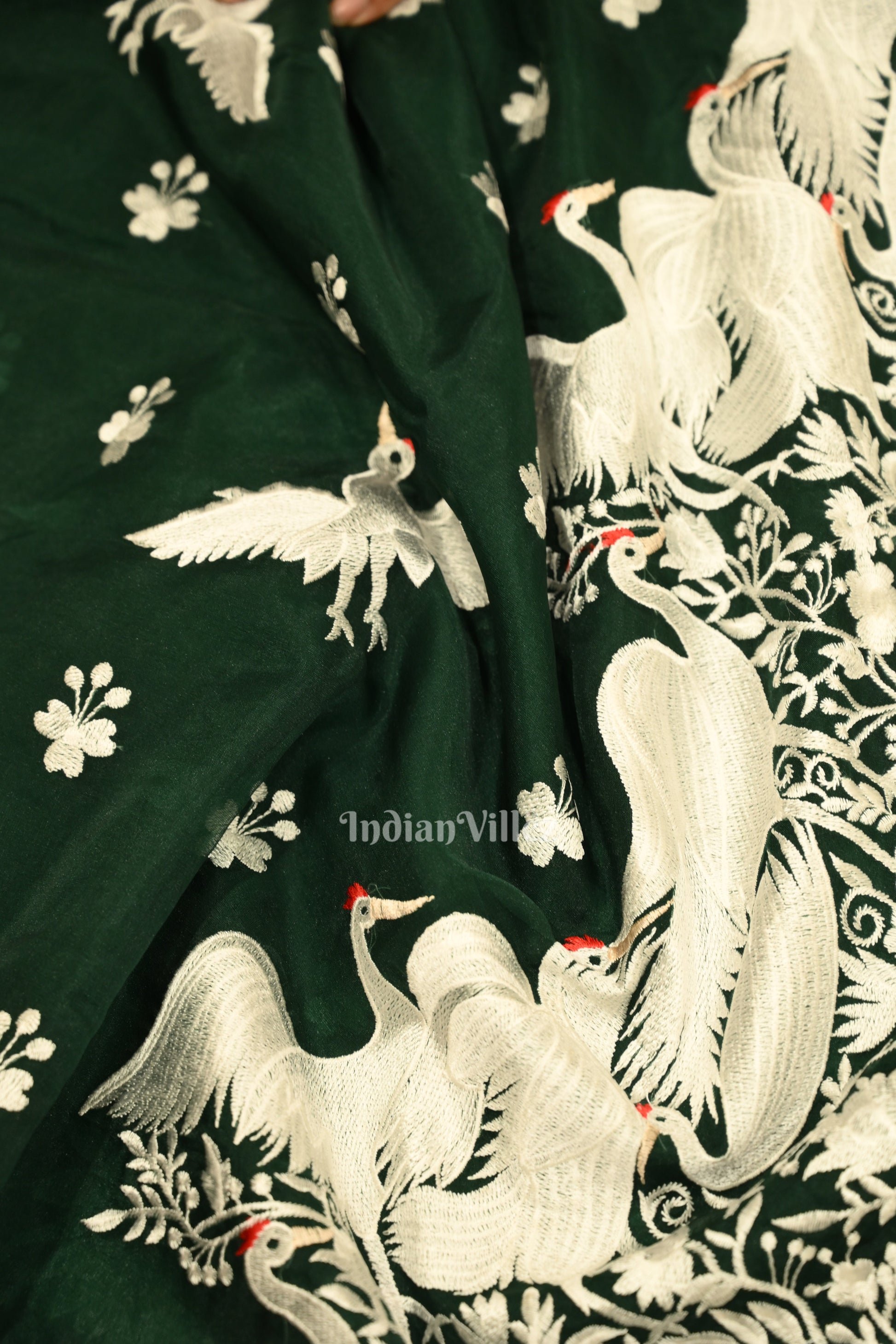 Green Parsi Gara Floral Motif Hand Embroidered Saree