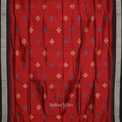 Maroon Mushroom Design Sambalpuri Ikat Bomkai Silk Saree