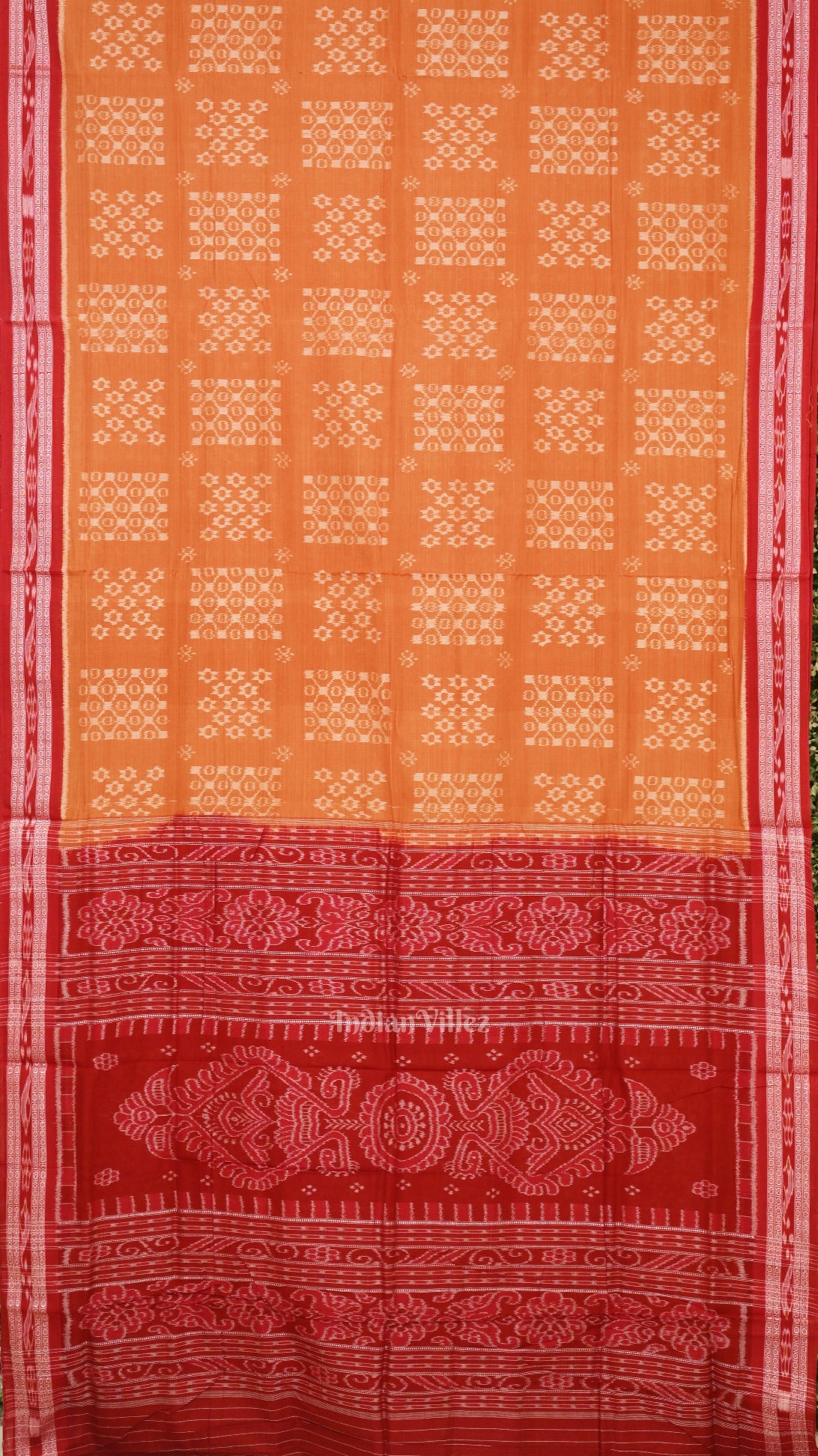 Matt Orange Odisha Handloom Sambalpuri Cotton Saree