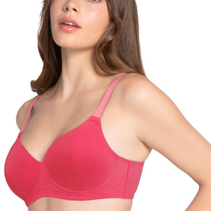 Cotton Dream Padded Non Wired T-shirt Bra - Bright Coral