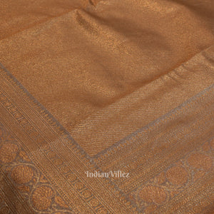 Copper With Silver Work Pure Kanjivaram Tissue Silk Saree