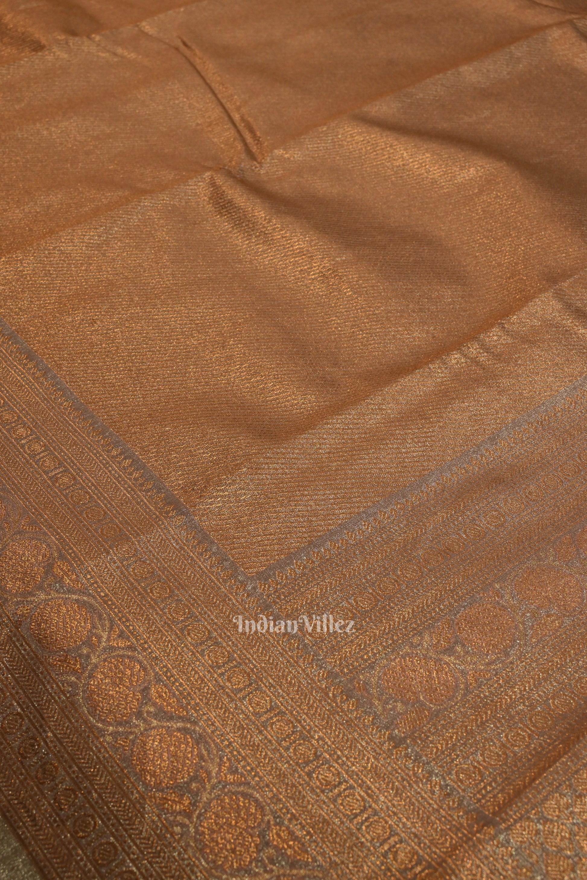 Copper With Silver Work Pure Kanjivaram Tissue Silk Saree