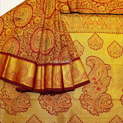 Golden Pink Pure Kanjivaram Silk Saree