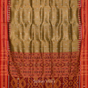 Khaki Red Mayur Chandrika Khandua Silk Saree