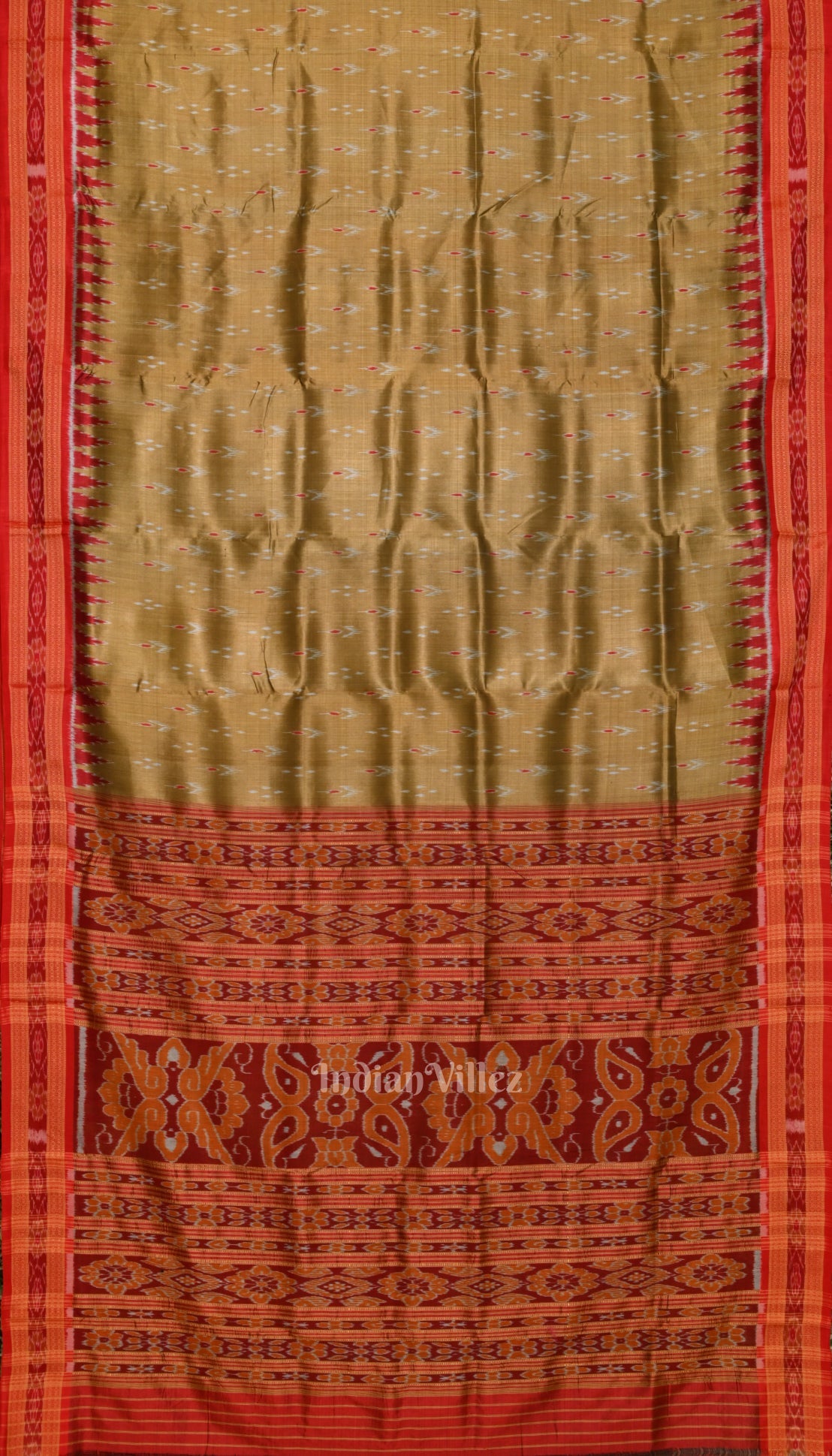 Khaki Red Mayur Chandrika Khandua Silk Saree