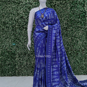 Sky Blue Tribal Body With Pasapali Border Odisha Ikat Contemporary Silk Saree