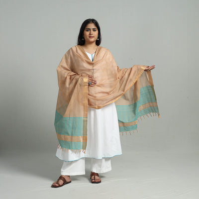 Beige - Handloom Cotton Nizam Zari Border Mangalagiri Dupatta 02