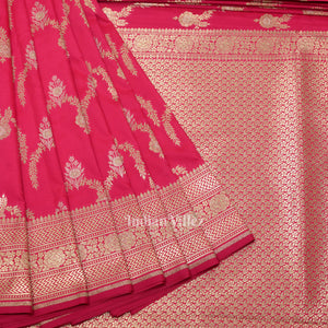 Bridal Wedding Hot Pink Soft Pure Mashru Satin Silk Banarasi Saree