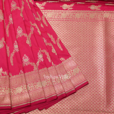 Bridal Wedding Hot Pink Soft Pure Mashru Satin Silk Banarasi Saree