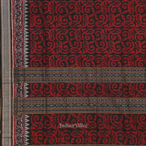 Black Maroon Floral Theme Sambalpuri Ikat Cotton Saree