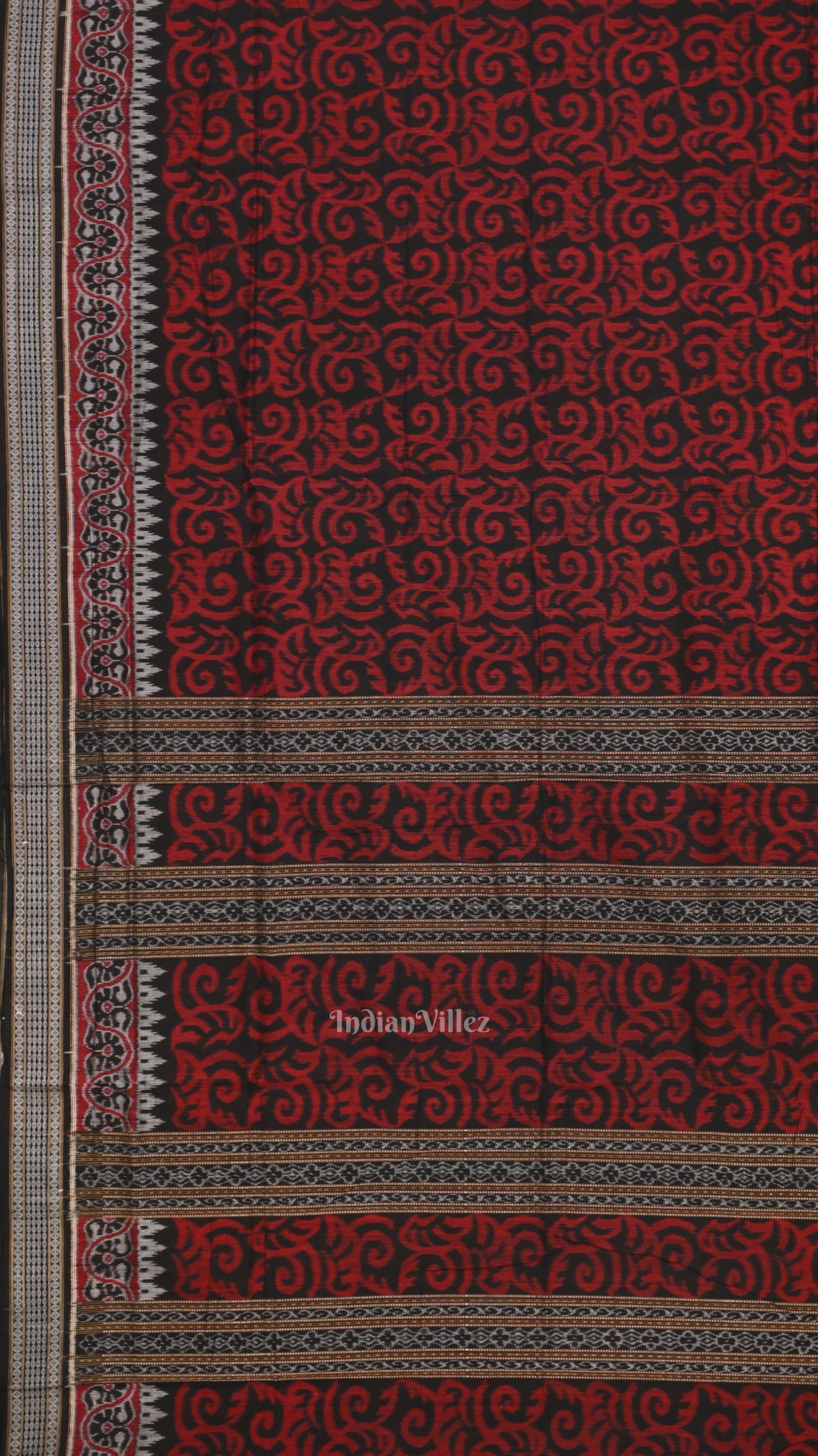 Black Maroon Floral Theme Sambalpuri Ikat Cotton Saree