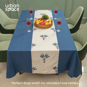 100% Cotton Dining table cover Combo - 1 Table Cloth, 4 reversible Placemats and 4 matching solid-colored Napkins - Palm Lagoon Indigo