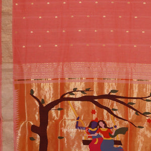 Peach Butta Design Cotton Paithani Saree