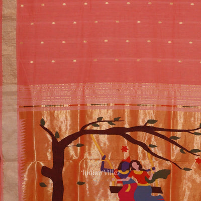 Peach Butta Design Cotton Paithani Saree