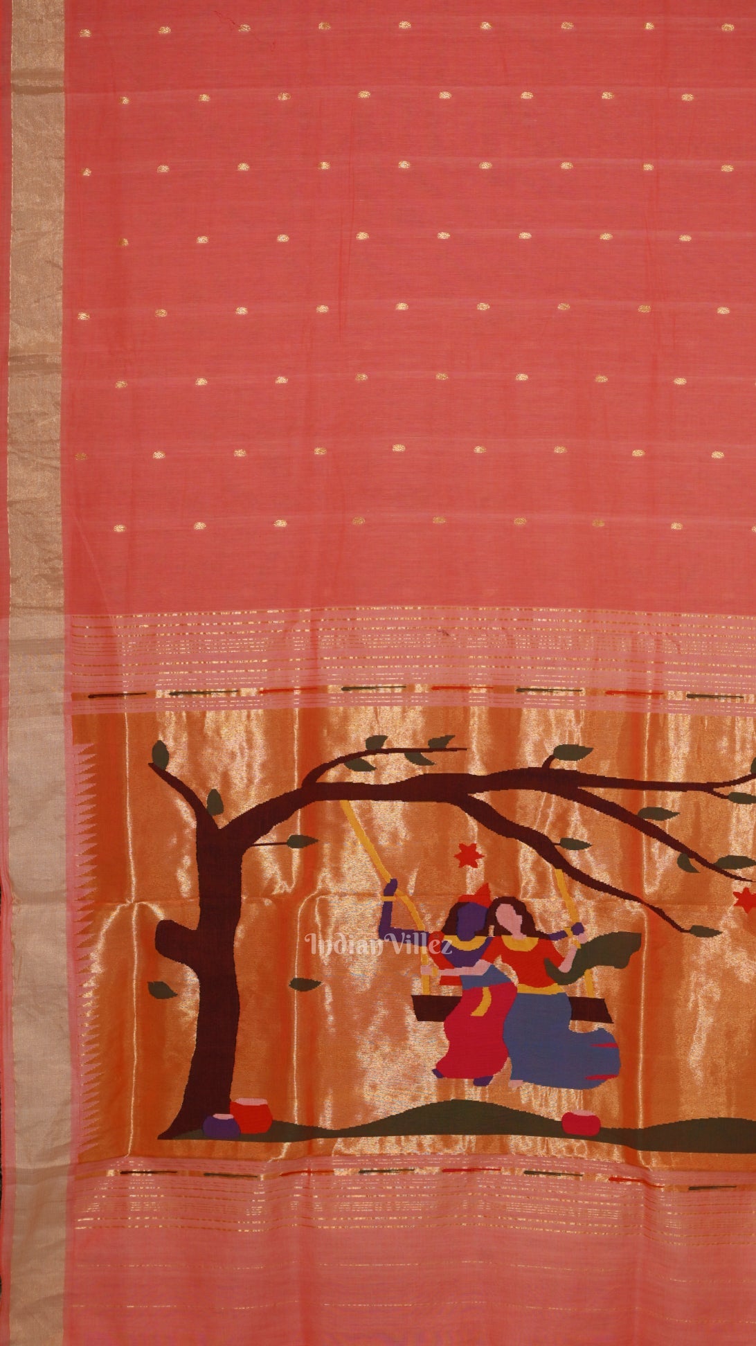 Peach Butta Design Cotton Paithani Saree