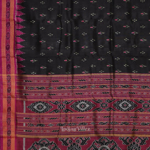 Black Magenta Pink Mayur Chandrika Odisha Ikat Khandua Silk Saree