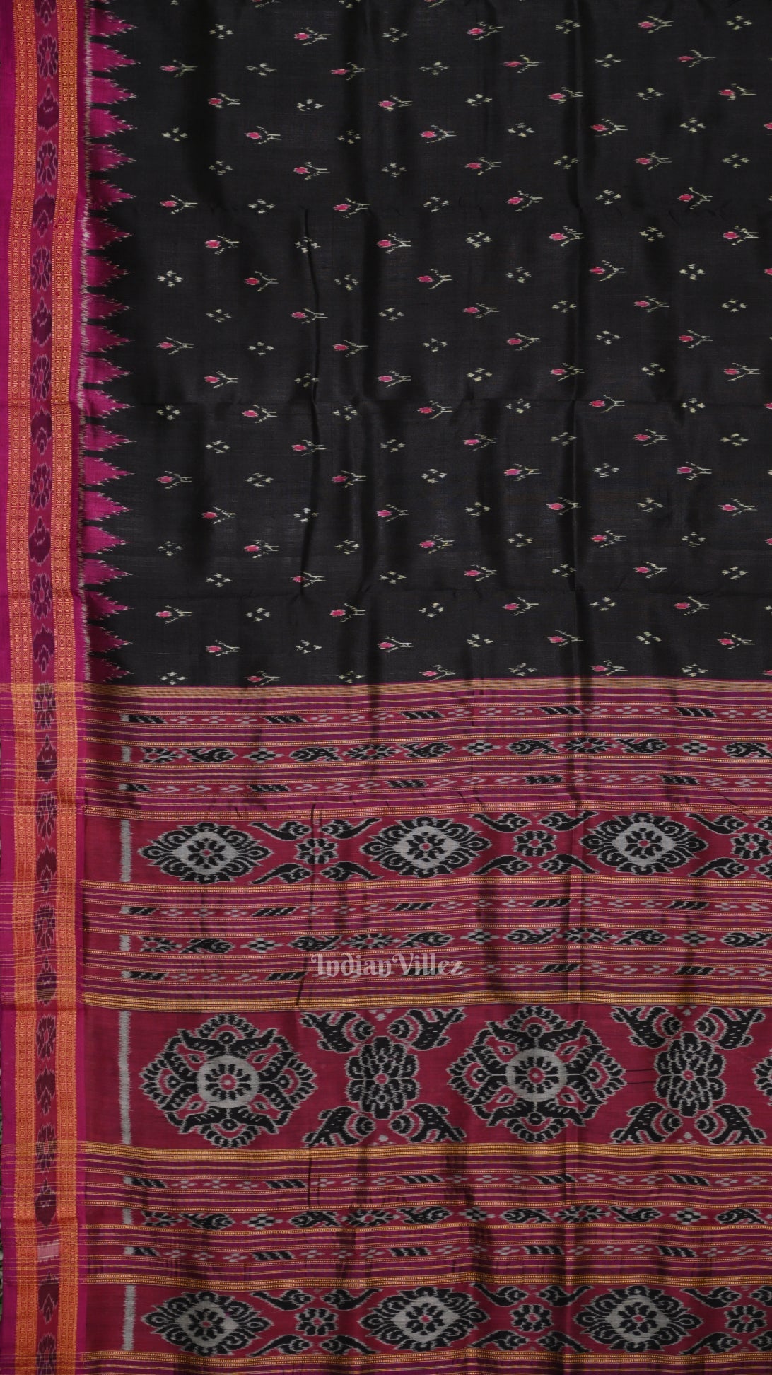 Black Magenta Pink Mayur Chandrika Odisha Ikat Khandua Silk Saree