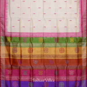 Off White Fish Motif Double Pallu Berhampuri Patta Saree