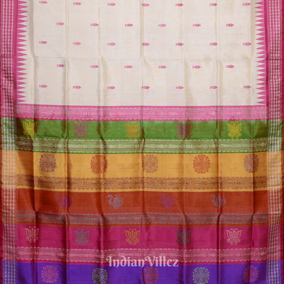 Off White Fish Motif Double Pallu Berhampuri Patta Saree